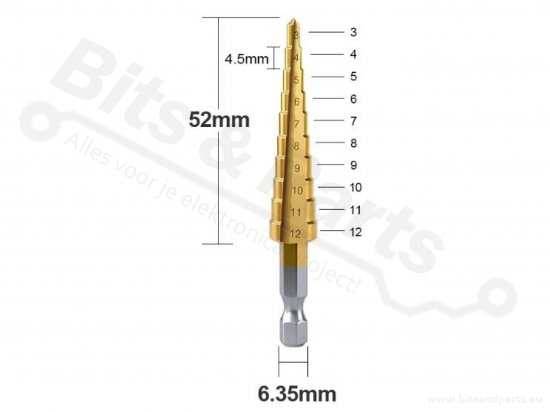 Stappenboor / trapboor HSS met zeskantige schacht 3-12mm